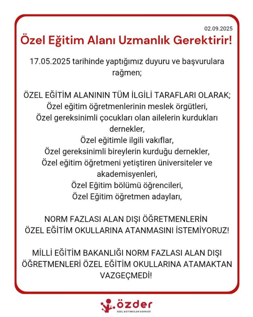 Özel gereksinimli bireylerin eğitimini alan öğretmenleri olan özel eğitim öğretmenleri verir! #AlanDışıOzelEgitimeHayır