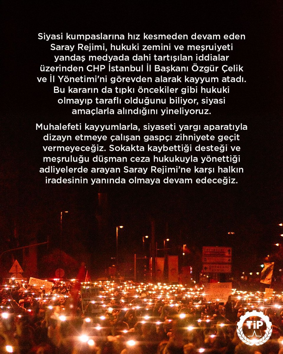 Sokakta kaybettiği desteği ve meşruluğu, düşman ceza hukukuyla yönettiği adliyelerde arayan Saray Rejimi’ne karşı halkın iradesinin yanında olmaya devam edeceğiz.