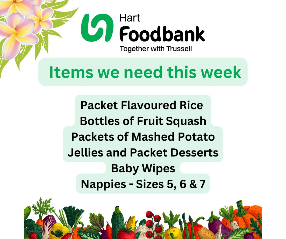 We need the following 🙏

Packet  Flavoured Rice
Bottles of Fruit Squash
Packets of Mashed Potato
Jellies and Packet Desserts
Baby Wipes
Nappies - Sizes 5, 6 &amp; 7

Thank you, as always 🙏❤️

👉ow.ly/L7Lx50WPKXO 

We don't need: Water, Sugar, Flour, or Cereals.

#FoodBank