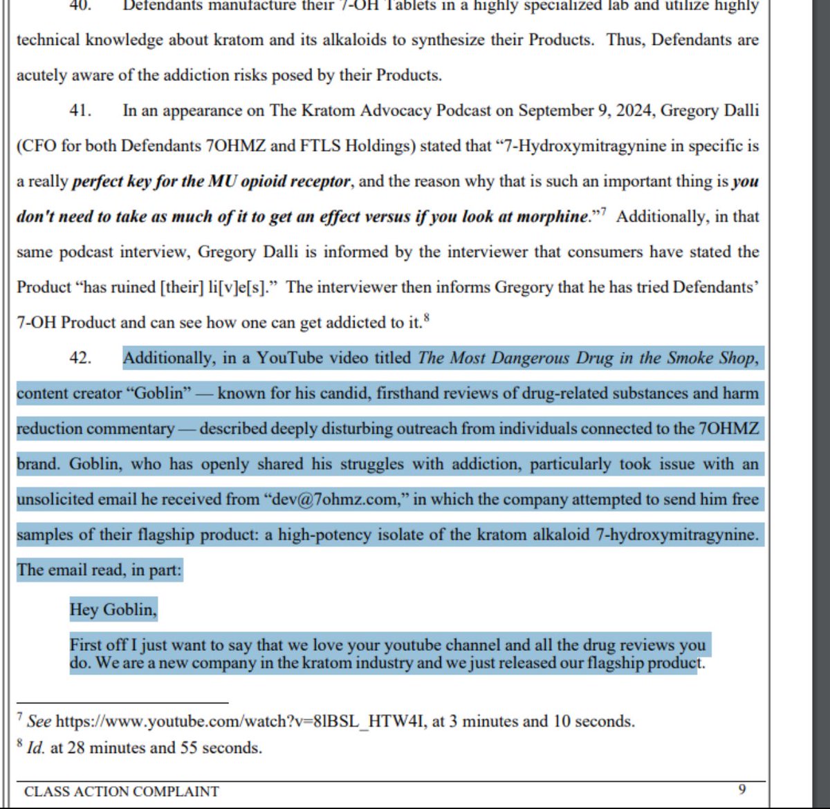 TheGoblinnn's tweet photo. I just learned that my YouTube video about 7oh is officially being used as a source in a Class Action Lawsuit against major brand 7OHMZ

Pretty crazy to see my video mentioned in an actual class action lawsuit. A judge had to watch a Goblin video. Insane https://t.co/n6dzXKUtY5