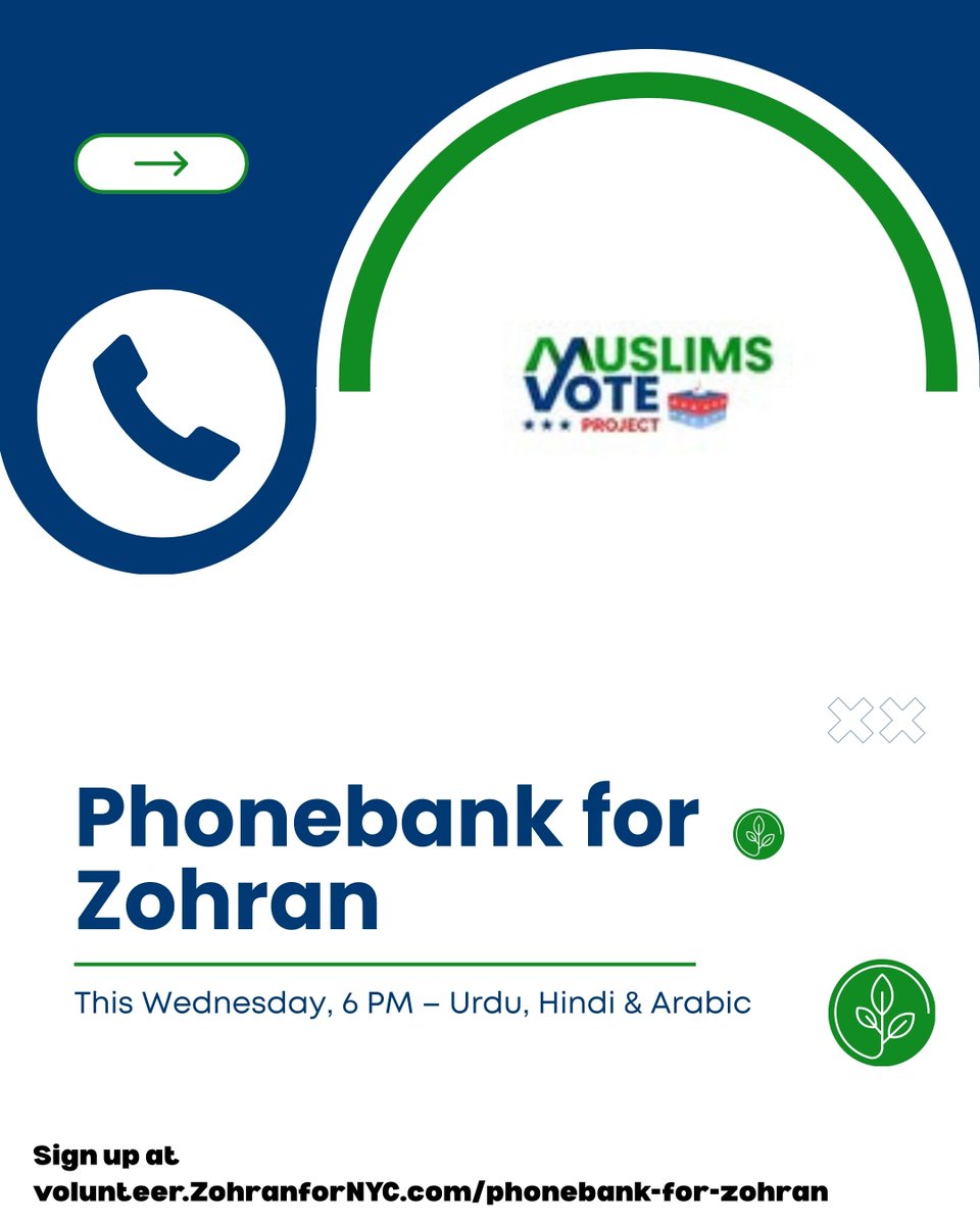 muslim_votes's tweet photo. Take action with us this week! β
β
Pledge: https://t.co/f6LYfHolAI
π Canvass Sat Noon: https://t.co/ssOU43Q7bE
π Phonebank Wed 6PM: https://t.co/lHw4k8LT6R
π Platform: https://t.co/br5f2zpWgn
#MuslimVoteProject #ZohranForNYC https://t.co/rWliNCWzjA