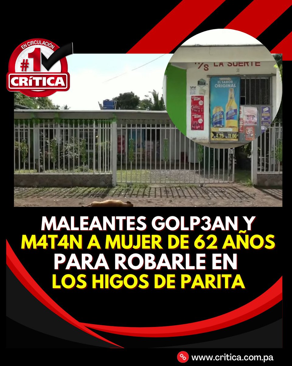 #SucesosCri ¡Consternacion en Herrera! Varios delincuentes que llegaron en un vehículo atacaron para robarle  a la propietaria de una abarroteria y tras los fuertes heridas murió.

Según primeros informes, la señora fue encontrada amordazada y con golpes en la cabeza, además, se