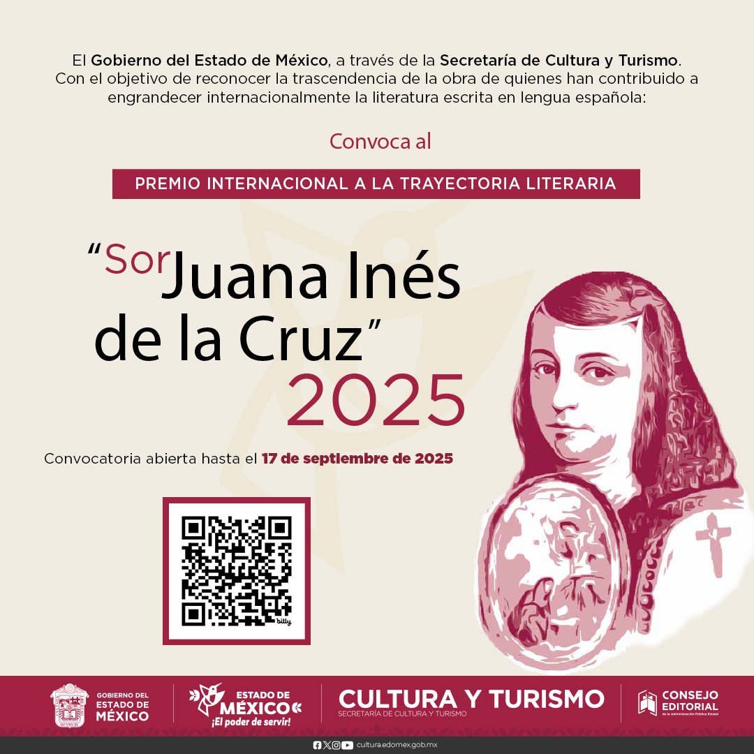 ¡Hoy último día! para el Premio Internacional a la trayectoria literaria “Sor Juana Inés de la Cruz”
📅Hasta el 17 de septiembre 2025
⏰Hasta las 23:59 horas
📍CEAPE Toluca
Consulta las bases: bit.ly/4lFJ6Vx
#ElPoderDeServir