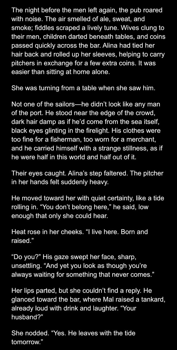 Alina has heard the stories around the village, she just never thought they were true. 

#darklina2025 <a href="/darklina_week/">darklinaweek</a> 
cw: selkie legend, implied infidelity 

3/5