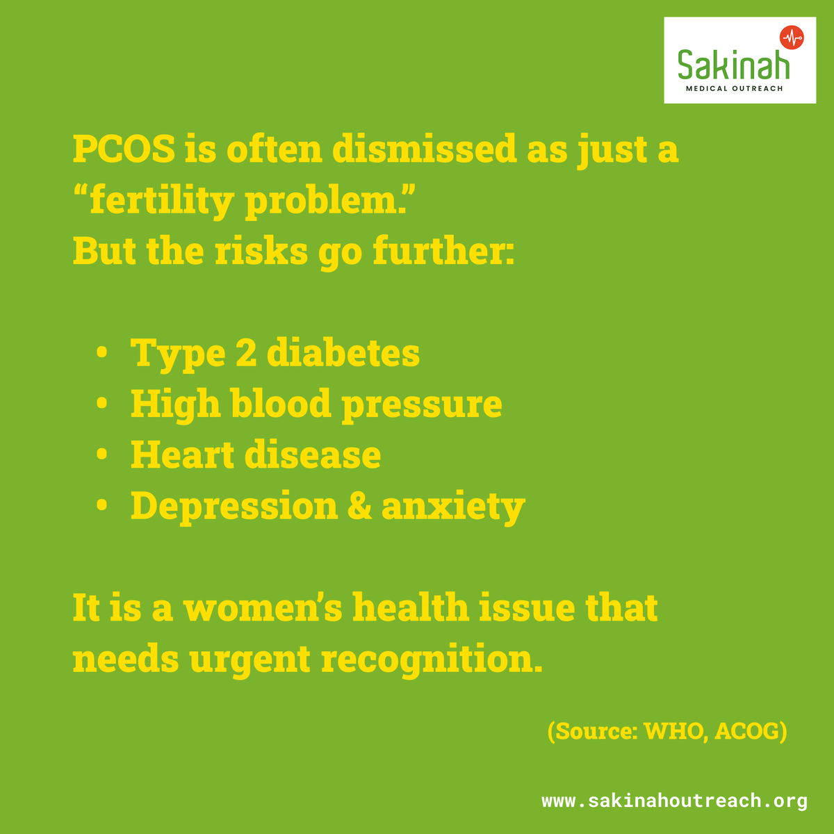 sakinahNGO's tweet image. By talking about PCOS openly, we fight stigma. By sharing this post, you may help someone finally get the diagnosis and the care they deserve.
PCOS awareness is not just women’s health—it’s a public health issue.
#pcosawareness