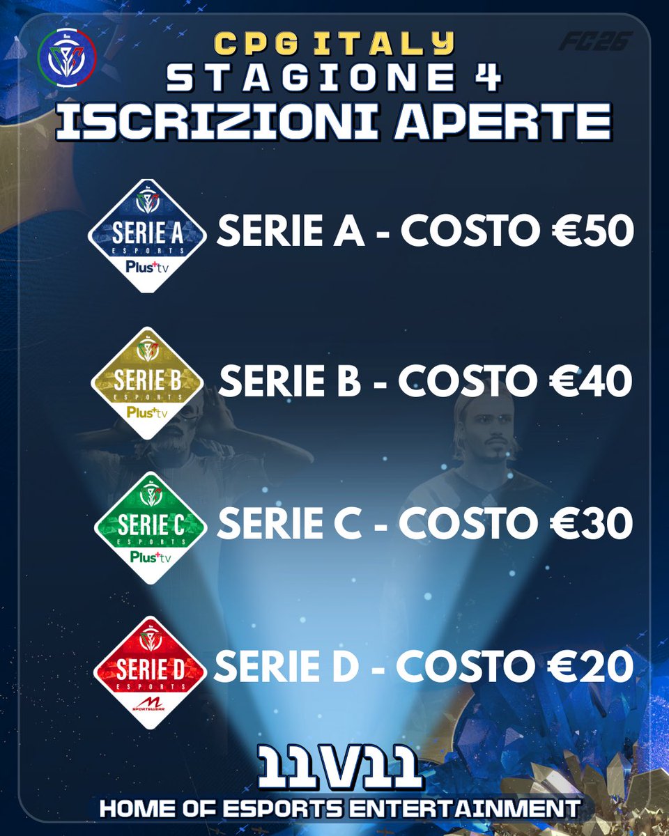 APERTE LE ISCRIZIONI A CPG ITALIA!

SCADENZE ISCRIZIONI:

• PRESEASON: FINO AL 14 SETTEMBRE.

• CAMPIONATO CPG: FINO AL 21 SETTEMBRE.

PER PIÙ INFO SCRIVETECI IN PRIVATO.
<a href="/XxSIRSTEVENxX/">SIRSTEVEN</a> <a href="/TheFallenTVV/">Edoardo</a>