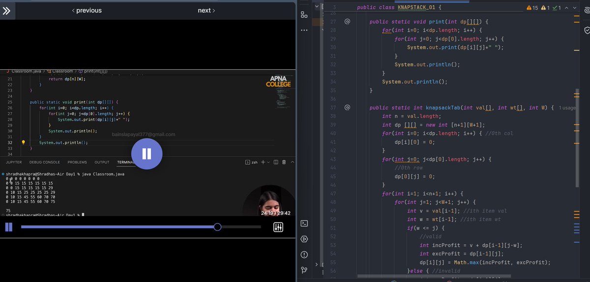 payalbains53359's tweet image. Day 65 of #100DaysofCode 🚀
Today covered topic in Dynamic Programming
✅ 0-1 Knapsack(Tabulation)
✅ Web Development :
- Today Start building a frontend project
#100DaysofCode #JavaJourney #CodingChallenge
@ApnacollegeX @ShradhaKhapra_