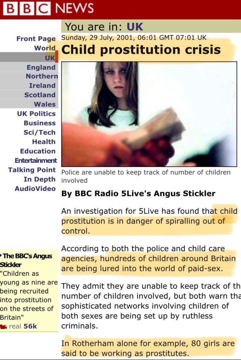 PaulCli68311802's tweet image. What about those complicit in the cover up spanning decades? The BBC branded the Rotherham victims as “prostitutes” in 2001 to deflect from the endemic levels of abuse, rape, torture and murder of little white girls ongoing in the town at the time. Heads must roll at all levels.