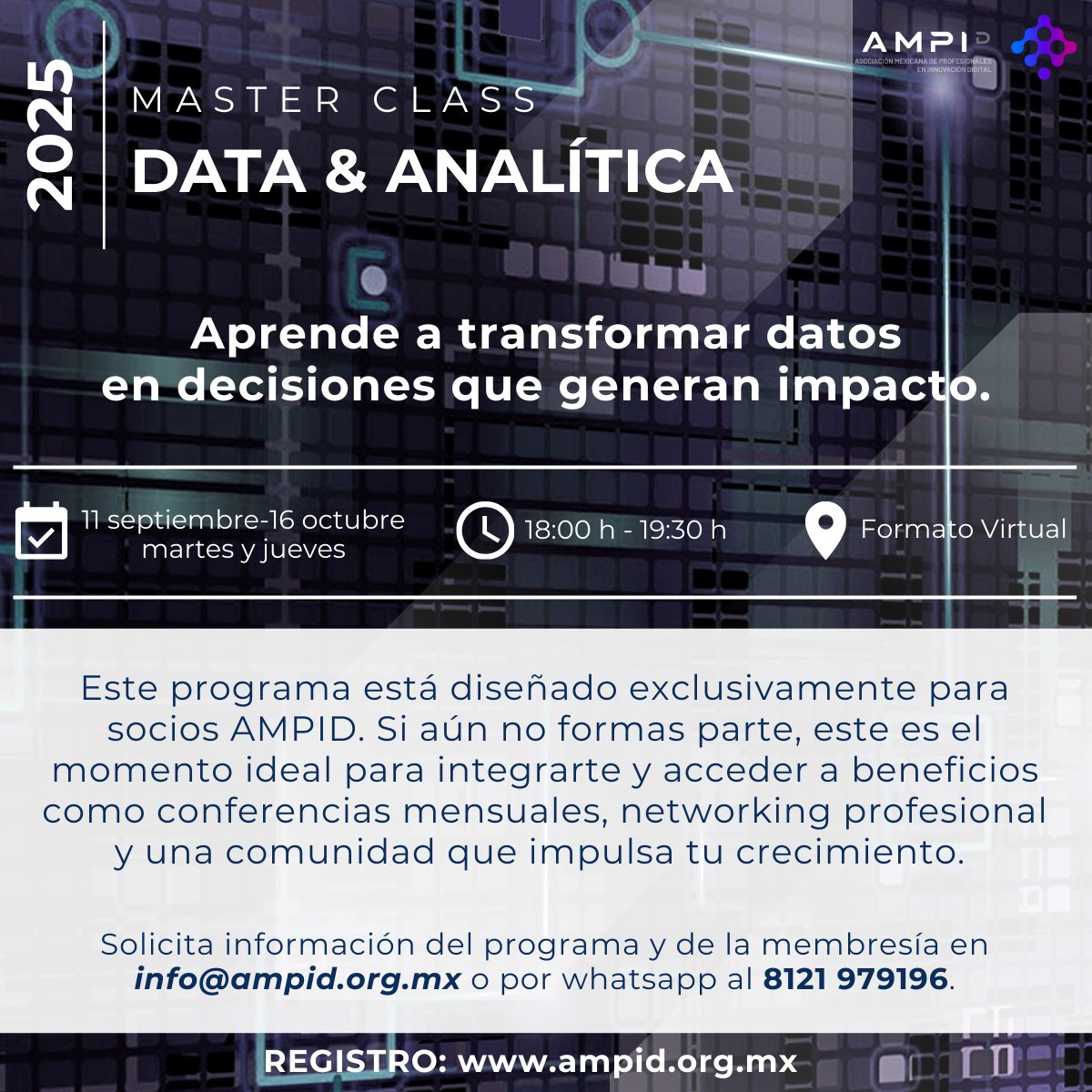 AMPI_MTY's tweet photo. 📈 La analítica no solo impulsa decisiones más inteligentes, también abre nuevas oportunidades de crecimiento, ¿sabes cómo lograrlo?

No te pierdas nuestra Master Class. Acceso exclusivo para socios AMPID, si aún no lo eres únete hoy.

#SomosAMPID #DataAnalytics https://t.co/Qfqvqwlb9S