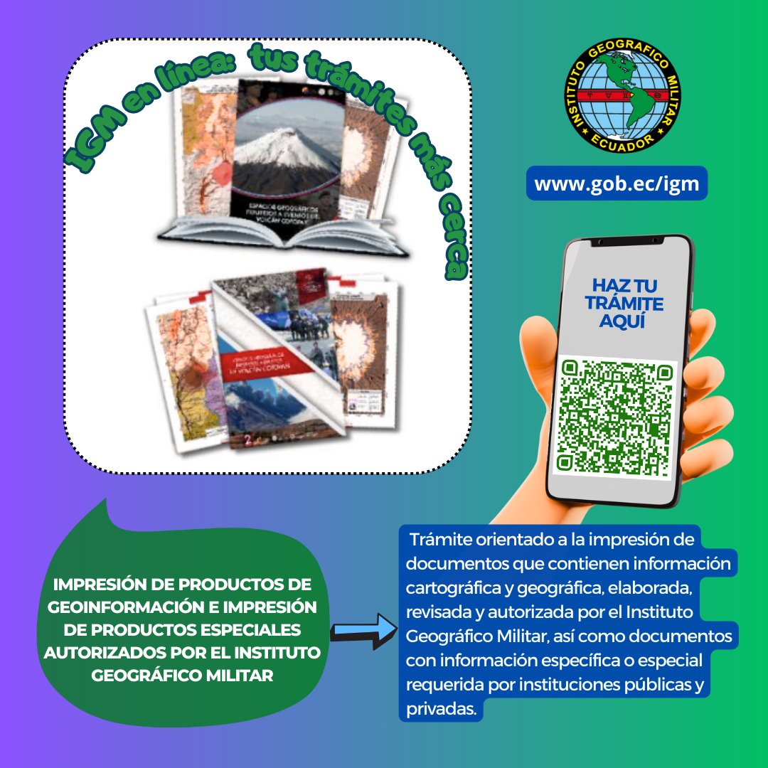 🖨️ ¿Necesitas documentos cartográficos o especiales?
El <a href="/IGM_Ecuador/">Instituto Geográfico Militar</a> elabora y autoriza productos impresos confiables para tus proyectos.
🌐 Más info: gob.ec/igm

#IGM #Geoinformación #Cartografía #TrámitesEnGobEc #EcuadorDigital
