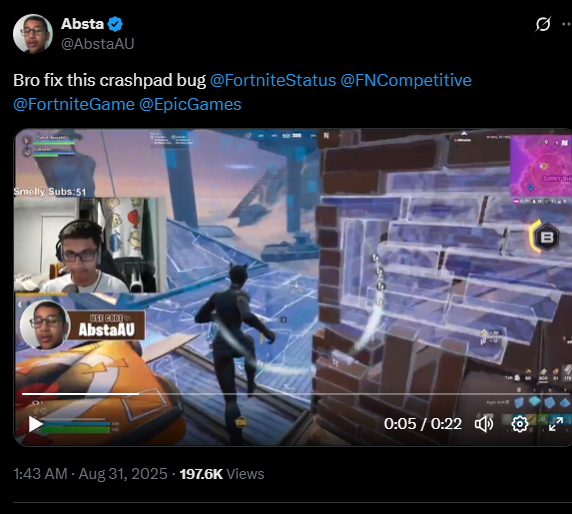 SporeFv's tweet photo. @AbstaAU @pace7k @FortniteStatus @FNCompetitive @FortniteGame @EpicGames OK but how did he hit it from there https://t.co/gYFC6V8dht