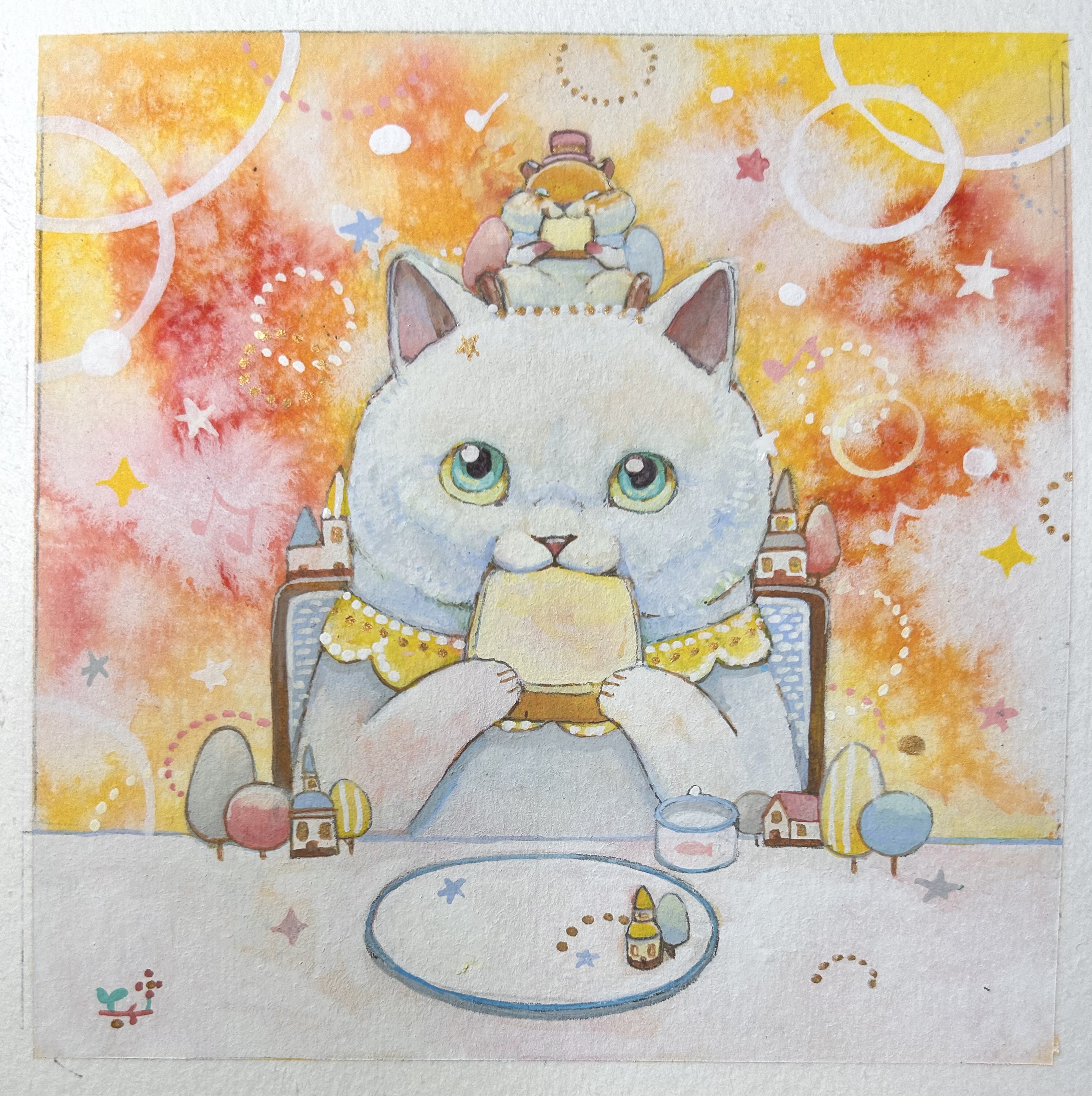 イラストレーター Yosi アクリル画 原画　 超希少な作品　真作　１点もの ◉真作保証◉Yosi◉アクリル原画◉やさしいぬくもり◉名古屋三越
