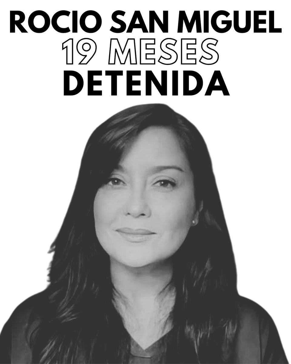 Sinmordaza's tweet photo. 🚨 Hoy se cumplen 19 meses de la detención arbitraria de Rocío San Miguel.
La abogada y defensora de DDHH sigue en El Helicoide bajo:
❌ Aislamiento prolongado
❌ Incomunicación absoluta
❌ Negación de defensa privada
❌ Sin atención médica adecuada 
#LibertadYA https://t.co/rtwdcUlb3Y