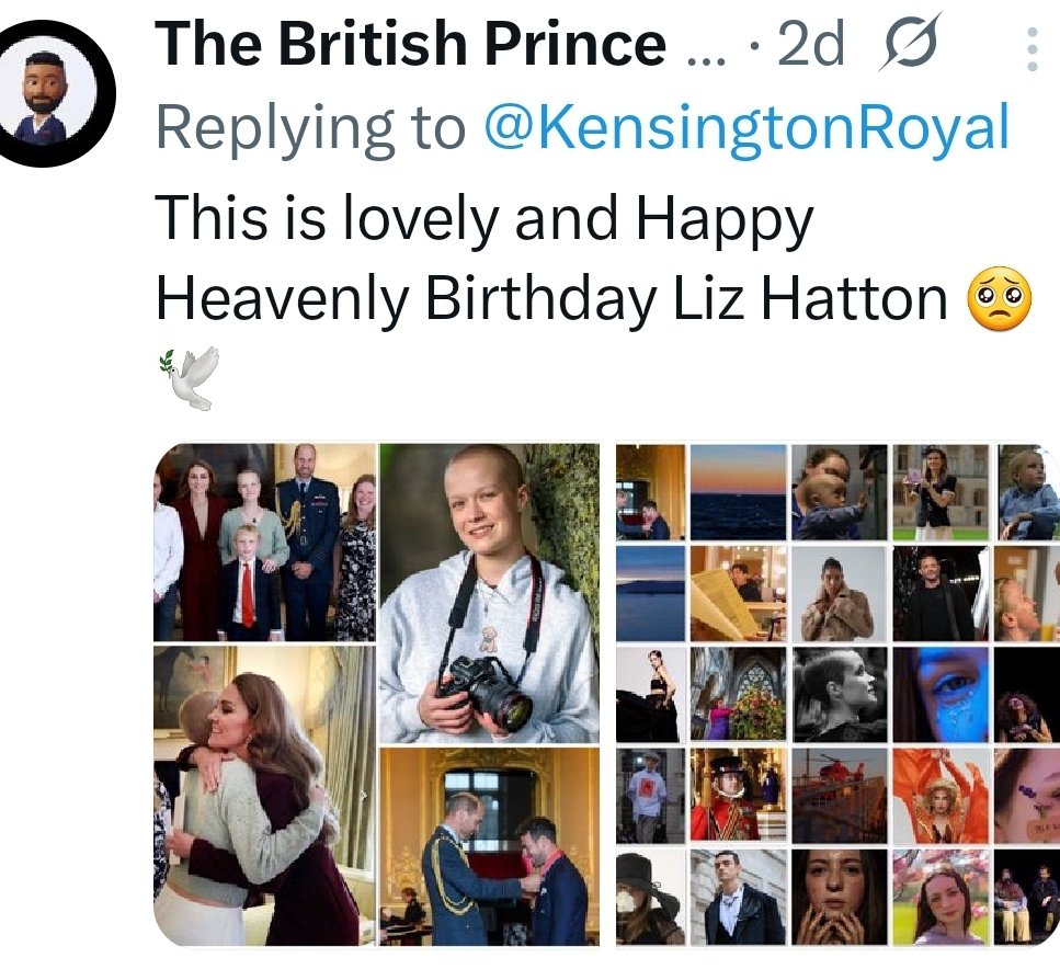 Mollie'sMama (@molliesmama_) on Twitter photo Happy Heavenly birthday, Liz Hatton, on what would've been her very special 18th🎂. Lifting up her family in prayer. May God continue to comfort them. Liz left a legacy so young, courage and grace. The beauty of her talent will live on. ✨️ 💞
<a href="/KensingtonRoyal/">The Prince and Princess of Wales</a> #LizHatton Happy Heavenly birthday, Liz Hatton, on what would've been her very special 18th🎂. Lifting up her family in prayer. May God continue to comfort them. Liz left a legacy so young, courage and grace. The beauty of her talent will live on. ✨️ 💞
<a href="/KensingtonRoyal/">The Prince and Princess of Wales</a> #LizHatton