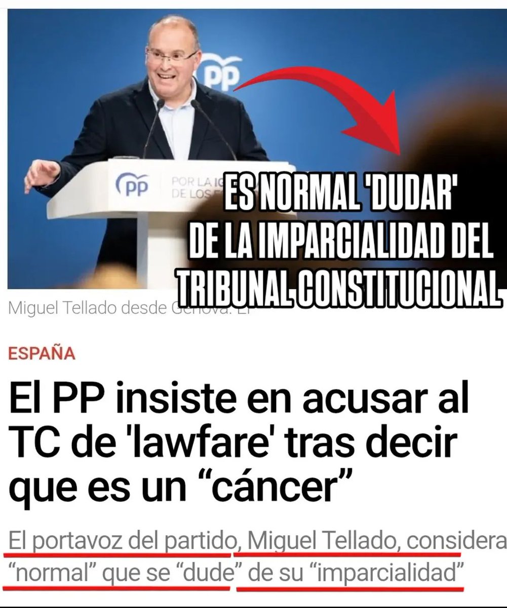 TELLADO VE NORMAL DUDAR DEL TRIBUNAL CONSTITUCIONAL CUANDO EL PP ESTÁ EN LA MIRA.

PERO VE MUY GRAVE QUE PEFRO SÁNCHEZ DUDE DE ALGUNOS JUECES...