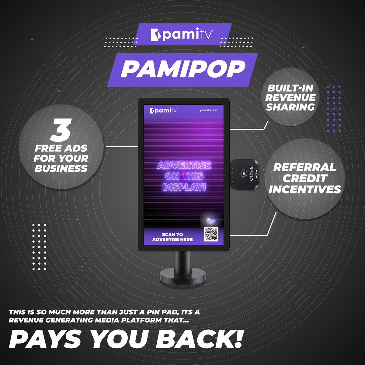 DatacapSystems's tweet image. Transform Payments into Profit with Datacap and PamiTV&apos;s PamiPOP Terminal! The PamiPOP Terminal, from PamiTV, turns checkout into a customer engagement and revenue opportunity with vibrant in-store advertising and payments powered by Datacap. 

#payments #Datacap #PamiPOP #PamiTV