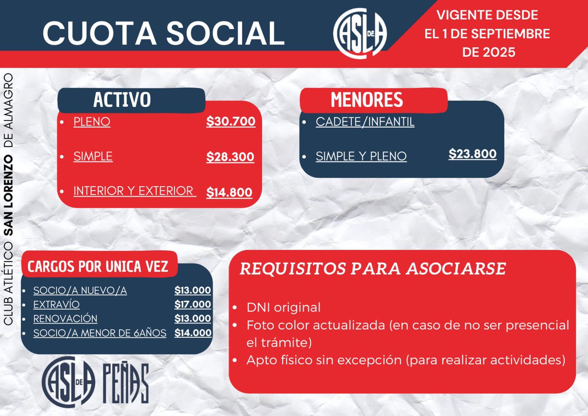 📢 Nuevos valores de la cuota social 🔴🔵

Queremos informarles que, a partir de este mes de Septiembre, entrarán en vigencia los nuevos valores de la cuota social.

#MasQue90Minutos ❤💙⁣⁣⁣⁣
#SLFederal 🇦🇷⁣⁣⁣⁣
#DeBoedoAlMundo ✈️🌍