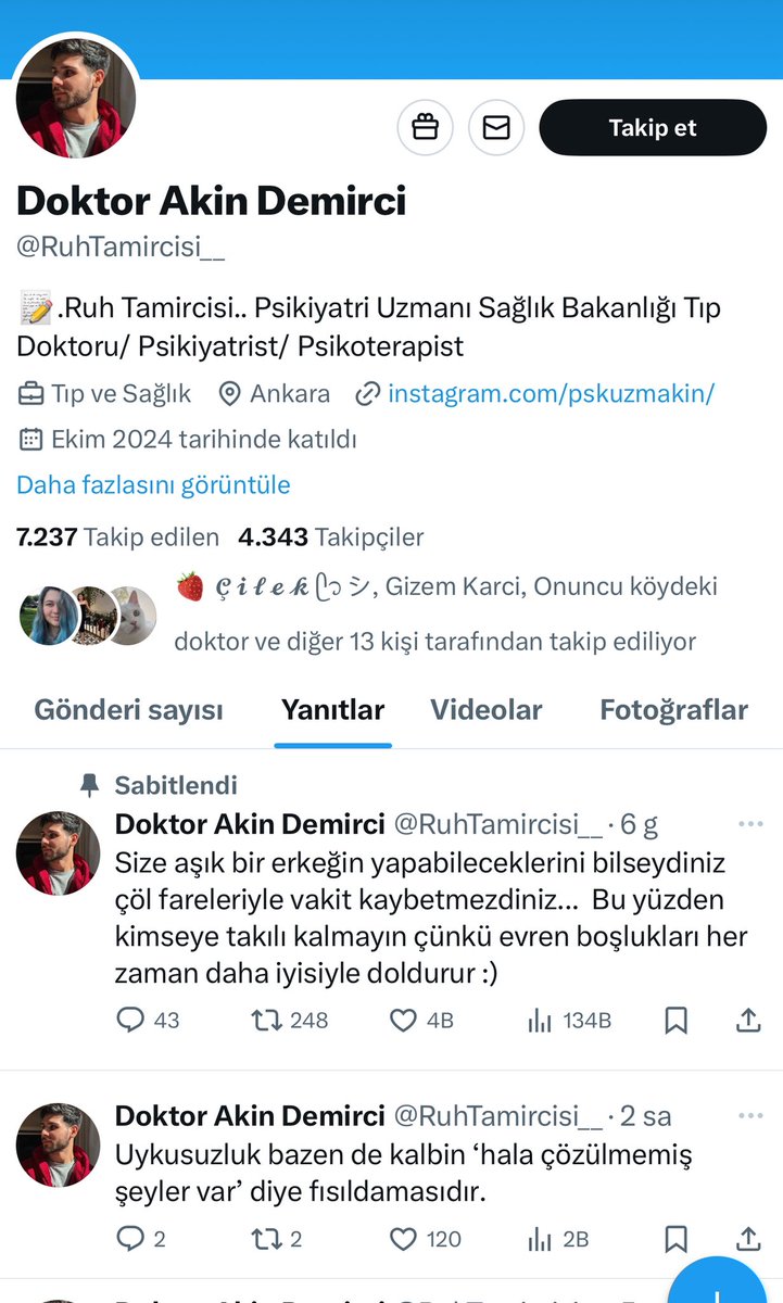 Sahte psikiyatrist alarmı. Duyduk duymadık demeyin, dm den sorular sorup belki özelinizi anlatıp öneriler alıyorsunuz, ilaç tedavilerinizin dozlarını düzenletiyorsunuz. Olmayan muayenehanesine hasta çağırıyor, saçma sapan yerlere gidiyor olabilirsiniz. Durum ciddi. İkinci Gökçe