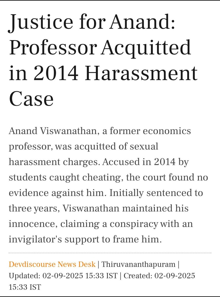 🚨 फर्जी केस = लीगल टेररिज़्म 🚨
पूरे 11 साल तक प्रोफेसर आनंद विश्वनाथन झूठे आरोपों के बोझ तले कुचले गए। नकल करते पकड़े गए छात्रों ने, एक इन्विजिलेटर की मिलीभगत से, उनकी इज़्ज़त, करियर और ज़िंदगी बर्बाद कर दी।
👉 कौन लौटाएगा उन्हें ये बर्बाद हुए साल?
👉 झूठे आरोप लगाने वालों को