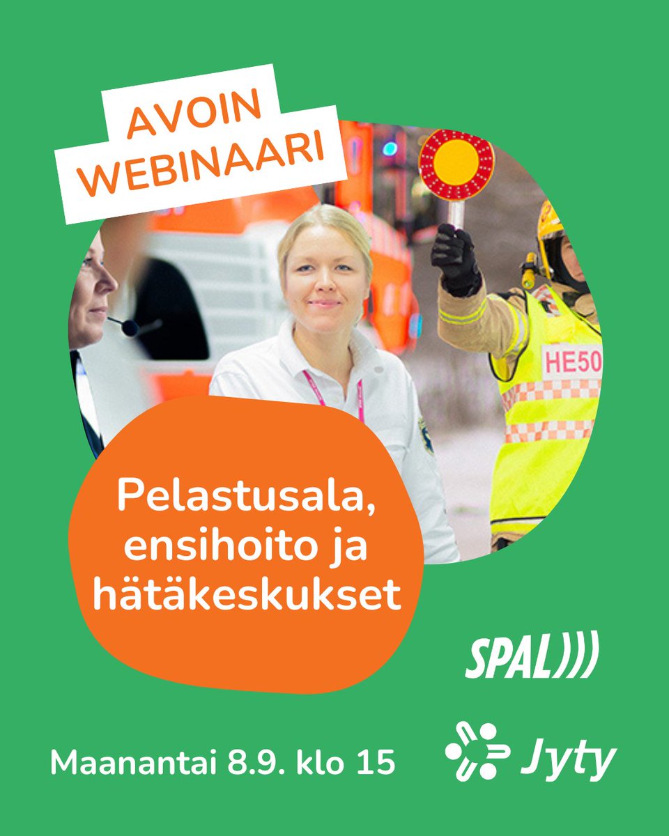 #Pelastusala, #ensihoito ja #hätäkeskus – tervetuloa webinaariin! ❤️‍🔥

📆 Jytyn avoin webinaari ma 8.9. klo 15–16

Ohjelmassa ajankohtaisia edunvalvonta-asioita. Paikalla Jytyn ja <a href="/SPAL_ry/">Suomen pelastusalan ammattilaiset SPAL</a> puheenjohtajat ja edunvalvontajohtajat.

🔥 Lisätiedot: jytyliitto.fi/tapahtumakalen… 

#jyty