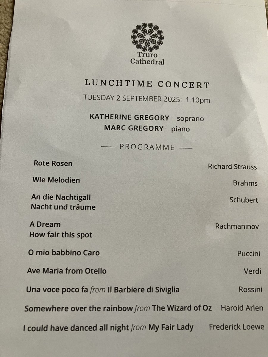 Another brief revisit to our Twitter site to congratulate former <a href="/TruroCathChoir/">Truro Cathedral Choir</a> chorister and <a href="/ThreeSpiresSing/">Three Spires Singers</a> soloist Katherine Gregory on her splendid lunchtime recital today. It’s always a pleasure to hear her sing!