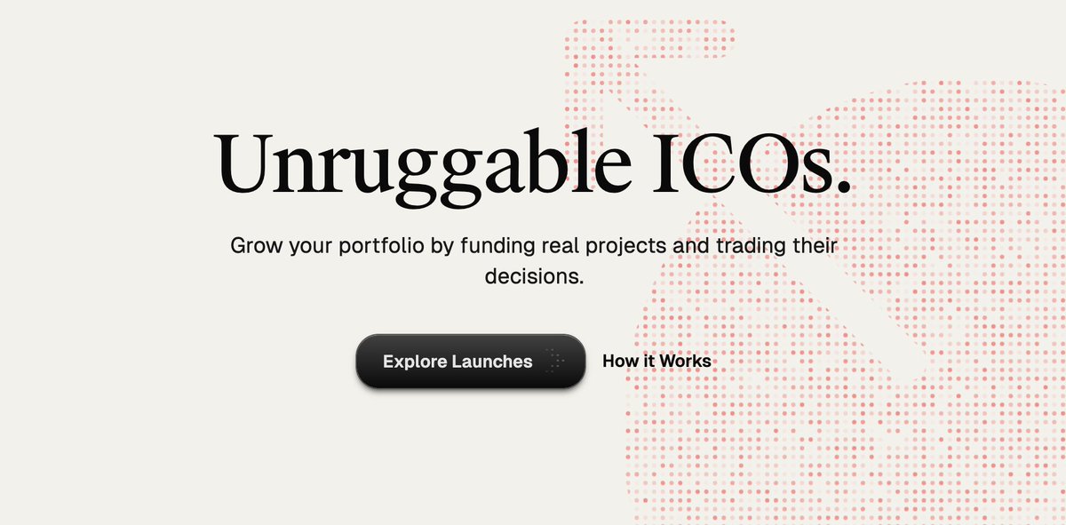 MetaDAOのウェブサイトのスクリーンショット（「Unruggable ICOs」と意思決定トレーディングを強調）