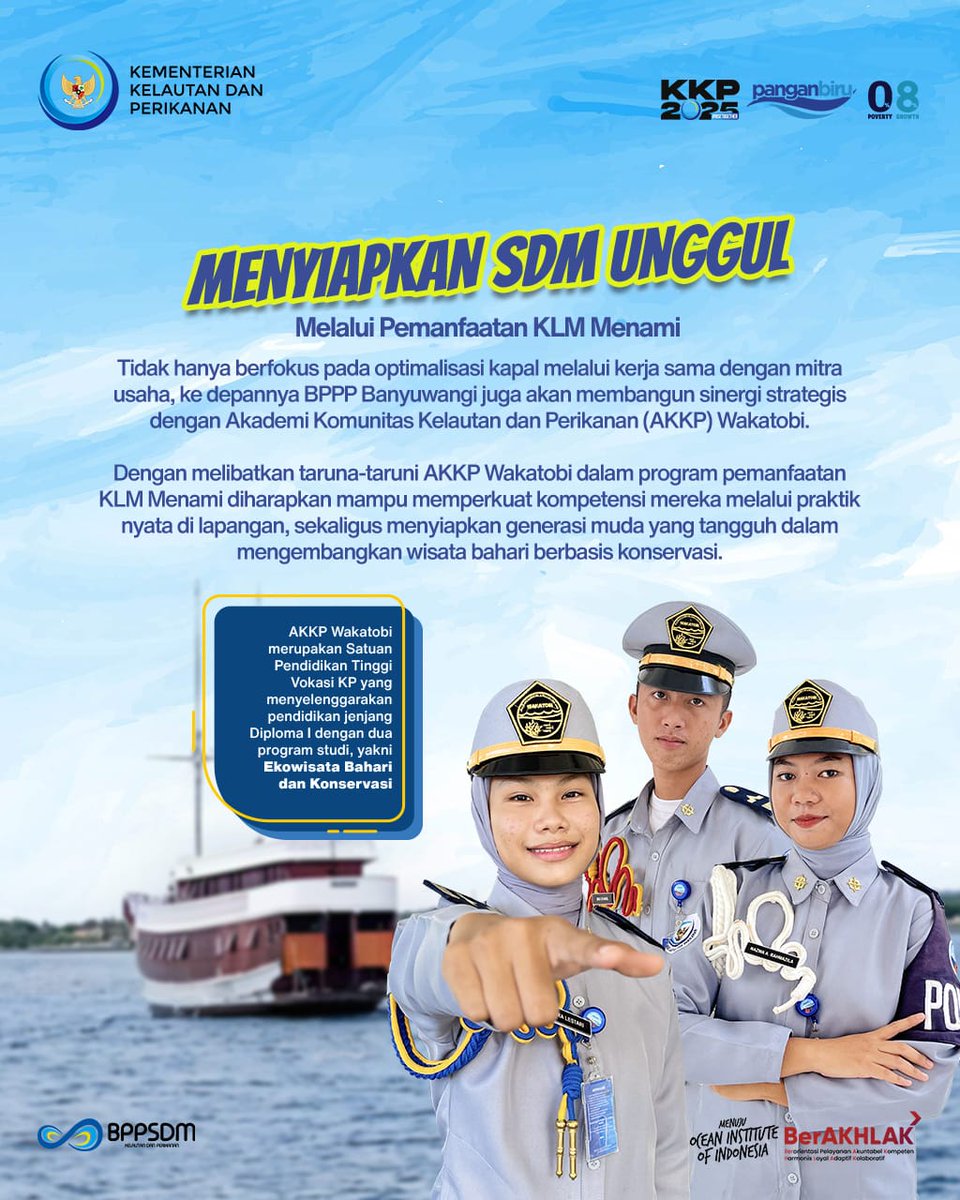 BPPSDM - KP POLTEK KP PANGANDARAN (@kp_pangandaran) on Twitter photo Tapi tunggu dulu, perannya enggak itu saja! Seiring waktu, #KLMMenami yg dilengkapi fasilitas lengkap dan nyaman ini, berkembang sebagai wahana kolaborasi strategis dengan mitra swasta dan satuan pendidikan tinggi vokasi seperti <a href="/bppsdm_akkp/">AKKP Wakatobi</a>
#PanganBiru #SDMUnggul #PendidikanKP Tapi tunggu dulu, perannya enggak itu saja! Seiring waktu, #KLMMenami yg dilengkapi fasilitas lengkap dan nyaman ini, berkembang sebagai wahana kolaborasi strategis dengan mitra swasta dan satuan pendidikan tinggi vokasi seperti <a href="/bppsdm_akkp/">AKKP Wakatobi</a>
#PanganBiru #SDMUnggul #PendidikanKP