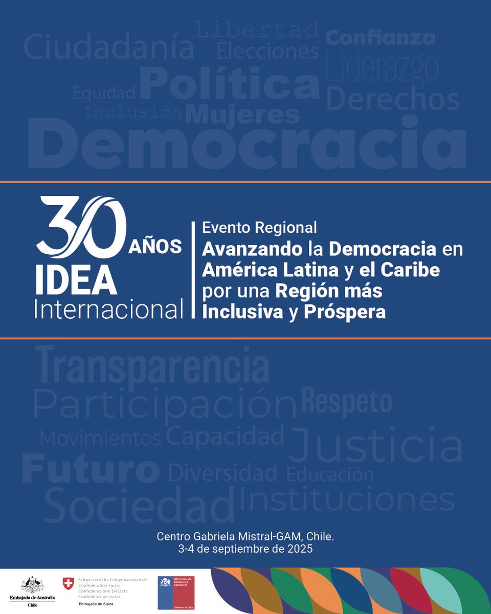 SuizaChile's tweet image. #IDEA30Años | ¡Mañana comienza la celebración en Chile! 🎉 

Este año, Suiza tiene el honor de ejercer la Presidencia de IDEA y apoyamos con entusiasmo este Encuentro Regional en Santiago: Avanzando la Democracia en América Latina y el Caribe por una región más inclusiva y…