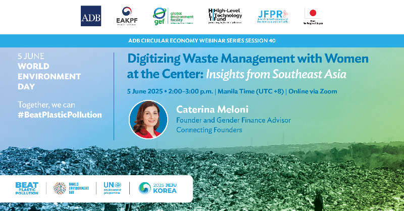 DevelopmentAsia's tweet photo. How can #digital solutions bolster #plastic waste mgmt, especially by engaging #women as key users?
WATCH this ADB #webinar to discover lessons from 🇮🇩 &amp; 🇻🇳 on designing inclusive platforms that reflect women’s roles in household &amp; community #waste mgmt practices.
@ADBEnvironment