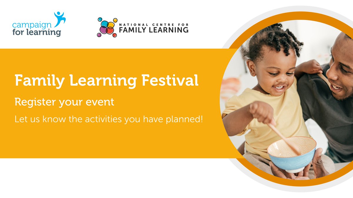 CForLearning's tweet image. Taking part in the #FamilyLearningFestival in October? 💭
Let us know by registering your event on the festival website: bit.ly/3Ux2ho1