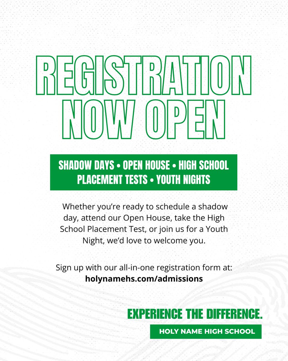 Registration is now open for Shadow Days, Open House, High School Placement Tests, and Youth Nights!

Click here for our all-in-one registration form: shorturl.at/WBkJp