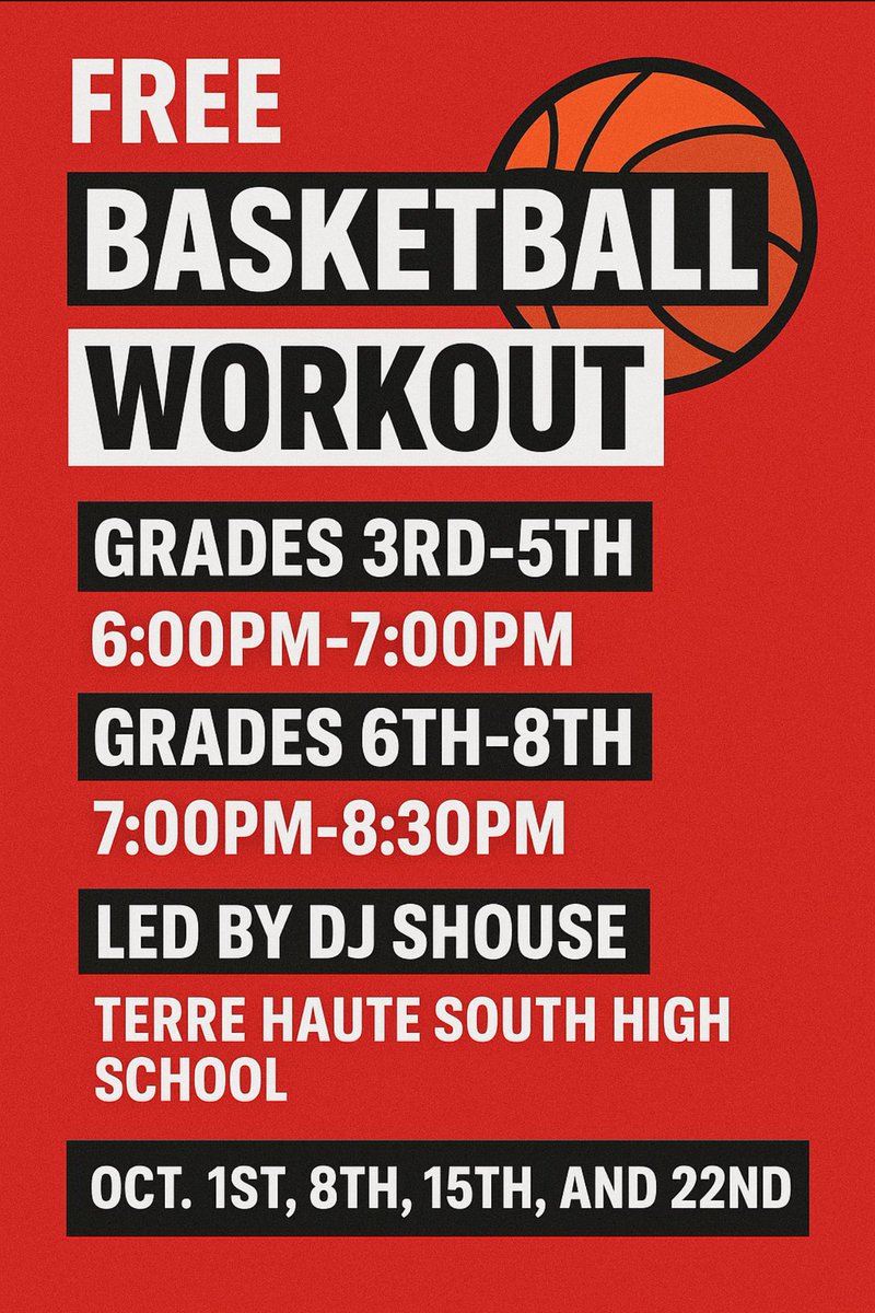Join us next month for FREE basketball workouts! These basketball workouts are open to all South feeder schools students grades 3rd-8th! 
#HonorTheTribe