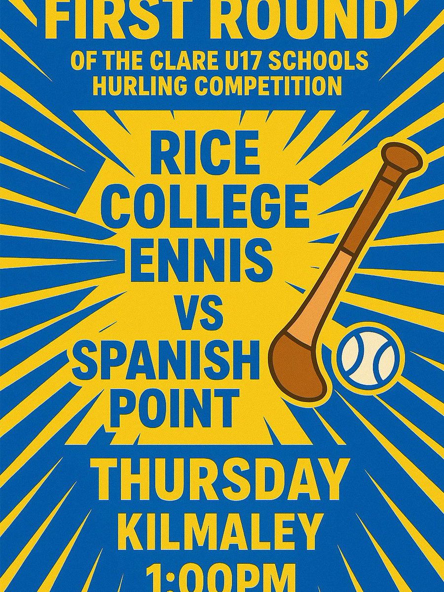 Best of Luck to our u17 Hurlers who kick off their Clare u17 hurling championship on Thursday vs Spanish Point at 1pm in Kilmaley 🔵🟡🥎🏑 <a href="/gaafutureleader/">Future Leaders</a> <a href="/claregaacg/">Clare GAA C&G Dev</a>