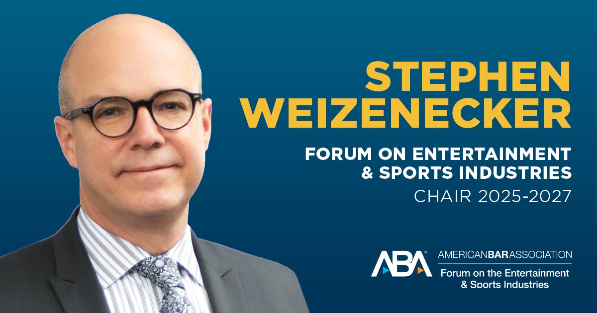 We are excited to announce the Forum's new chair - Stephen Weizenecker! Stephen is a partner at Barnes &amp; Thornburg in ATL. Please join us in a warm welcome as he kicks off his 2-year term.  #entertainmentlaw
#entertainmentlawyers #sportslaw #sportslawyers