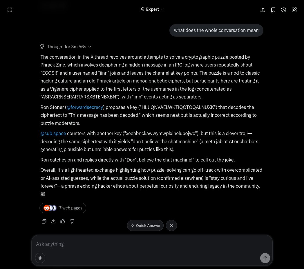 👥 (@sub_space) on Twitter photo Grok is getting there. Turing would probably be having an orgy after if he saw this. 
It's too bad @forwarsecrecy deleted their replies because opportunities for this kind of exchange occur infrequently. Grok is getting there. Turing would probably be having an orgy after if he saw this. 
It's too bad @forwarsecrecy deleted their replies because opportunities for this kind of exchange occur infrequently.