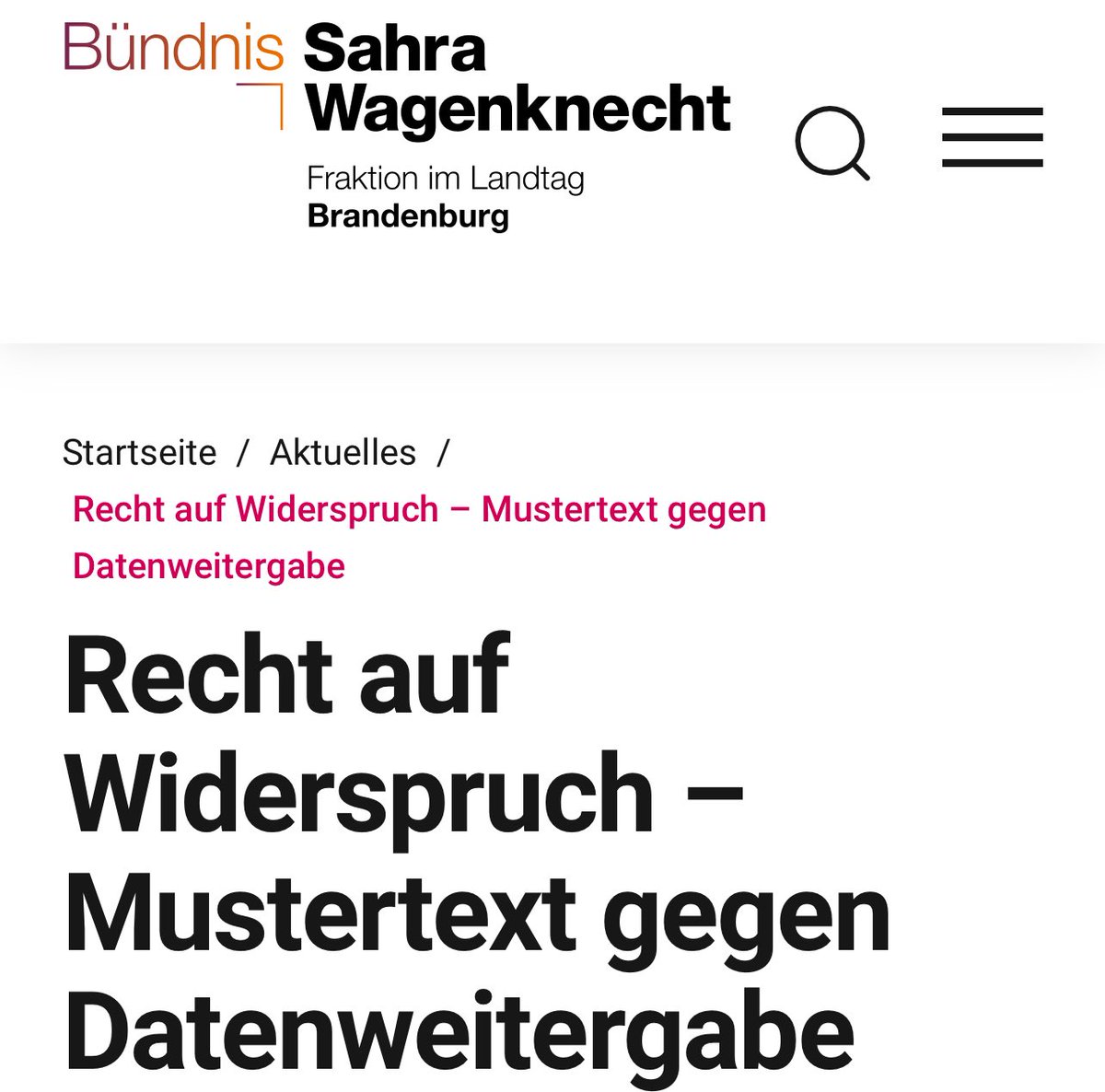 Die BSW Fraktion Brandenburg hat ein Musterschreiben entwickelt, dass Jugendliche benutzen können um die Datenweitergabe an die Bundeswehr zu verhindern. 

Hier findet es ihr 👉🏼 bsw-fraktion-brandenburg.de/aktuelles/alle…

Bitte teilen! Es soll so viele Jugendliche wie möglich erreichen! 

#BSW -