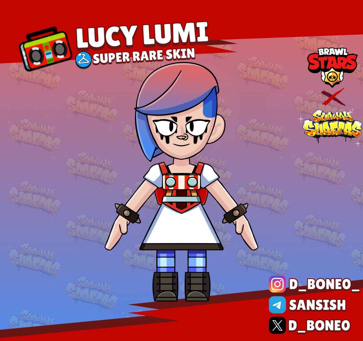 d_bone0's tweet photo. 🚇Collaboration skin Idea: Lucy Lumi
#BrawlStars × #SubwaySurfers 

#BrawlStarsArt #BrawlStarsSkin https://t.co/0vVffr16TA