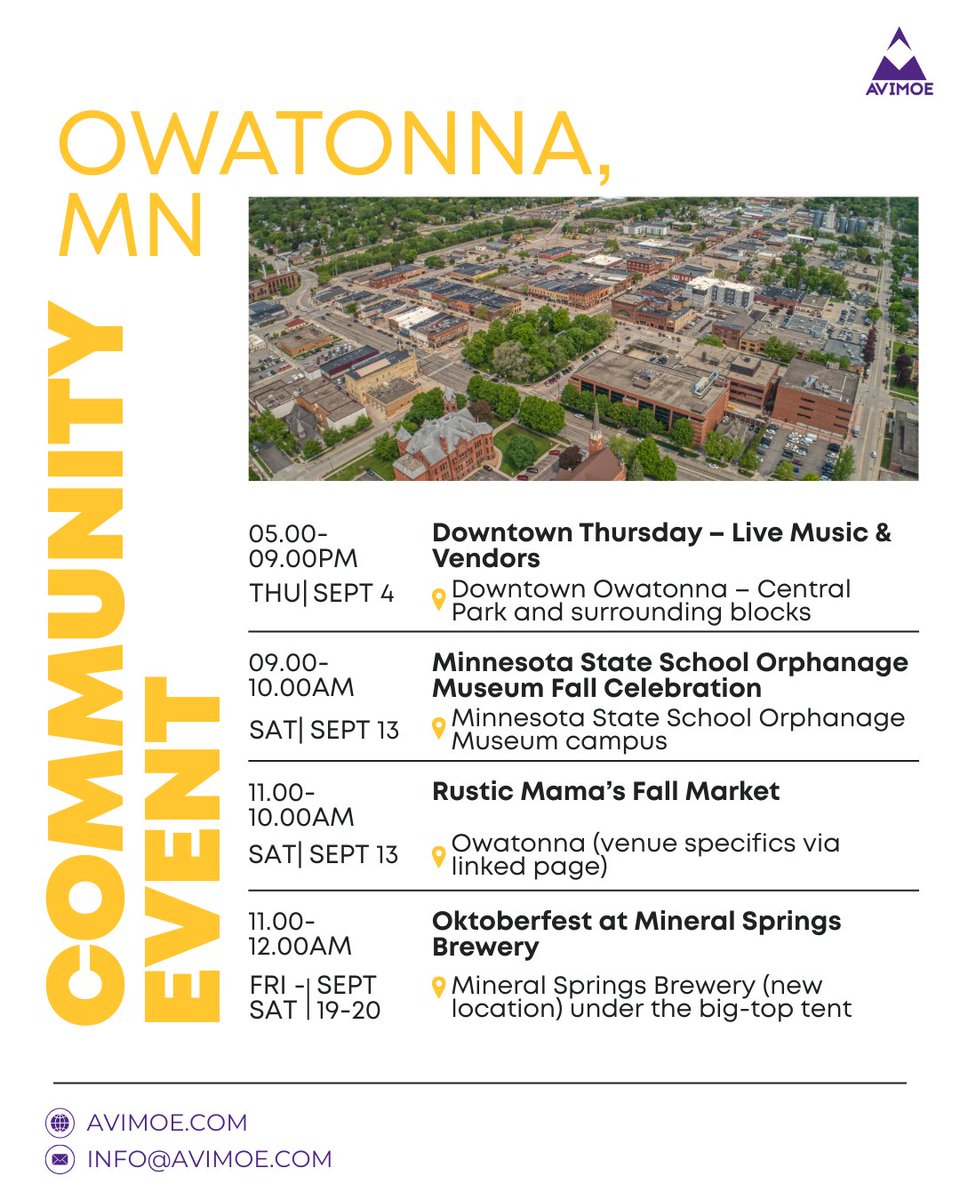 avimoe_wc's tweet image. 🍂✨ Owatonna is buzzing with fall events! From live music downtown to Oktoberfest celebrations, there’s something for everyone. Who’s ready to explore the heart of our community?

#OwatonnaEvents #OwatonnaMN #CommunityFirst #FallFestivities #LocalVibes #SupportLocal