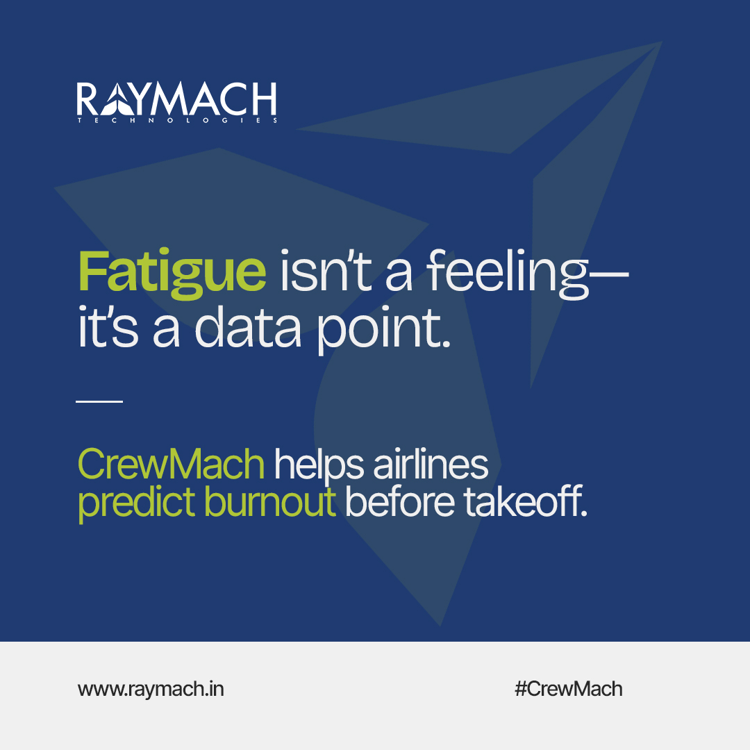 RaymachTech's tweet image. Fatigue isn’t a subjective feeling—it’s a measurable signal.
CrewMach transforms wellness into a real-time crew metric, helping airlines spot burnout before it compromises safety/performance.  
#CrewMach #RayMach #FatigueManagement #CrewWellness #AviationTechnology  #AirlineOps