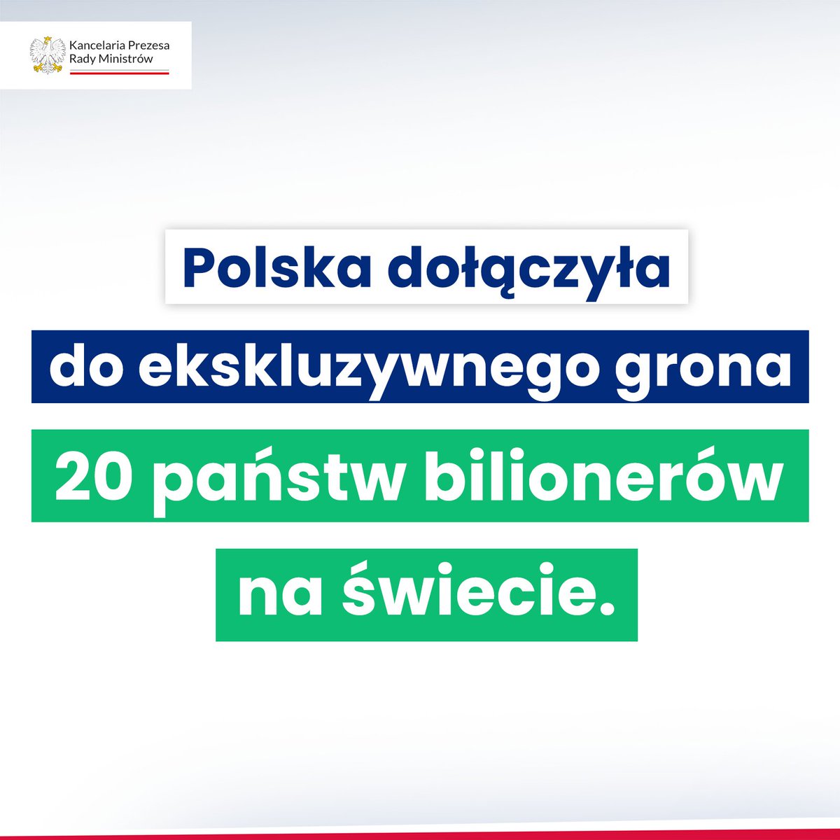 🟢 Polska w światowej czołówce!

Nasz kraj dołączył do grona 20 państw bilionerów na świecie. To ogromny sukces i symbol dynamicznego rozwoju gospodarczego.

#RobimyNieGadamy