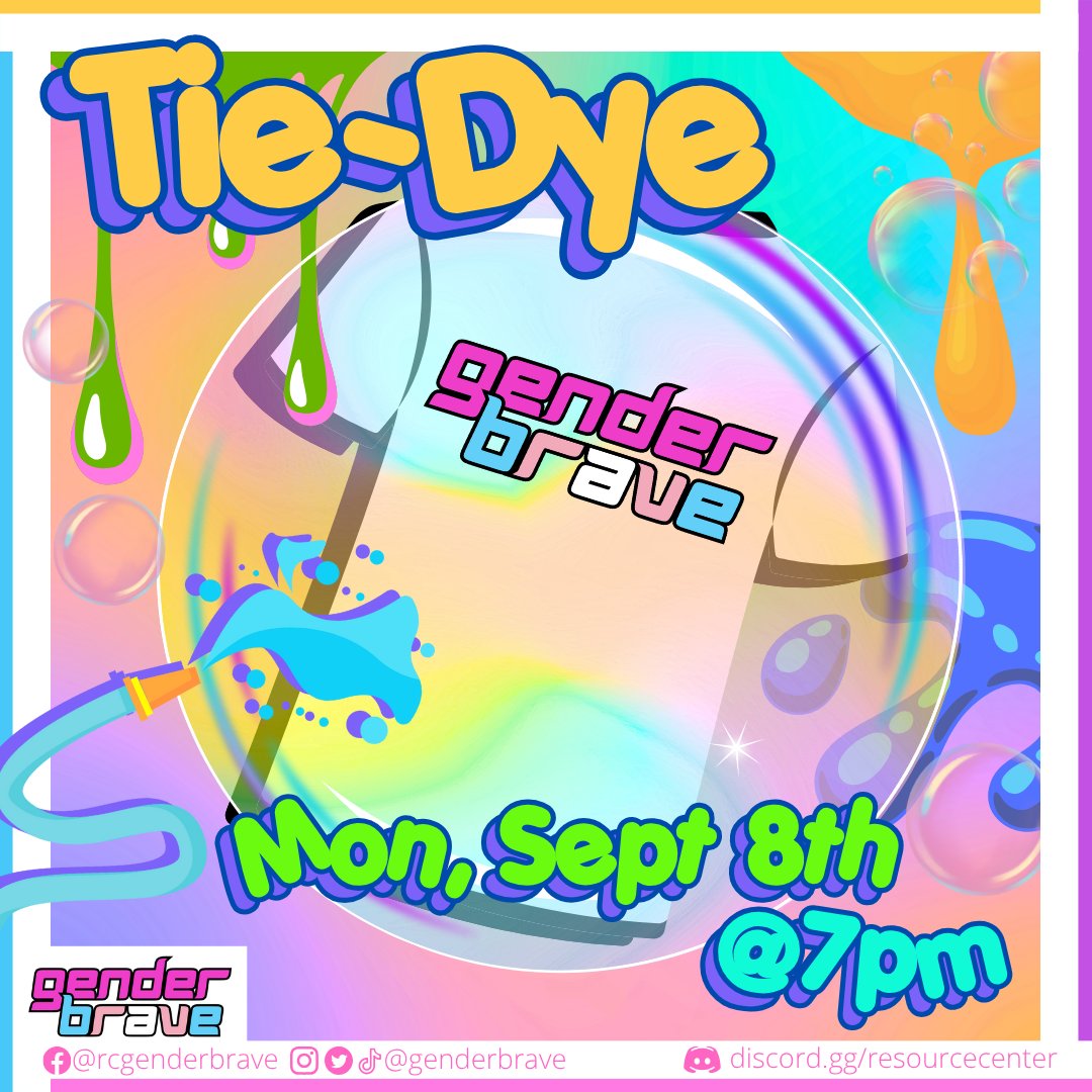 GenderBrave's tweet image. Come tie-dye with us!  Make sure you wear your outside clothes.  Shirts we have available are first come first served. BYO encouraged! At GenderBrave, we give TGNC folks ages 18-35 the tools they need for HIV prevention!

#GenderBrave #lgbtq #lgbt #transgender