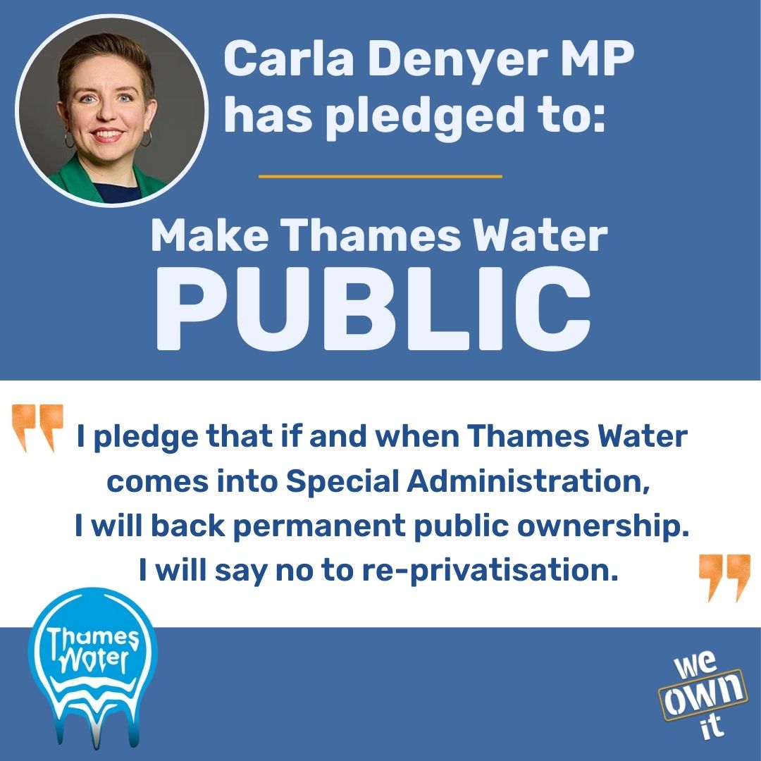 🙄Rachel Reeves wants a 'market-based solution' for Thames Water

How's that worked out for us so far?!

The ONLY solution is for govt to take it into PERMANENT public ownership. Its great to have <a href="/carla_denyer/">Carla Denyer</a> on side!

Get your MP to take the pledge. Email them today 👇