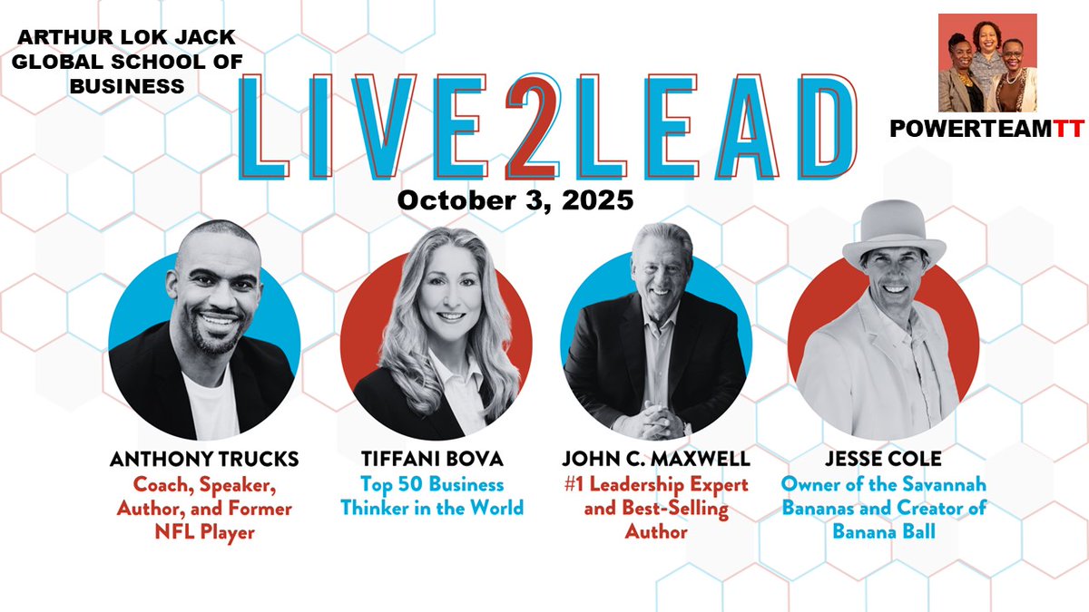 PowerTeamTT1's tweet image. 🌍 One day. Global leaders. Life-changing growth.

🔥 LIVE2LEAD 2025 is where transformation begins.

📅 Oct 3 | 📍 Arthur Lok Jack Global School of Business

🎟️ Book your seat →Don’t miss it →CLICK HERE TO REGISTER: powerteamtt.com/product/live2l…