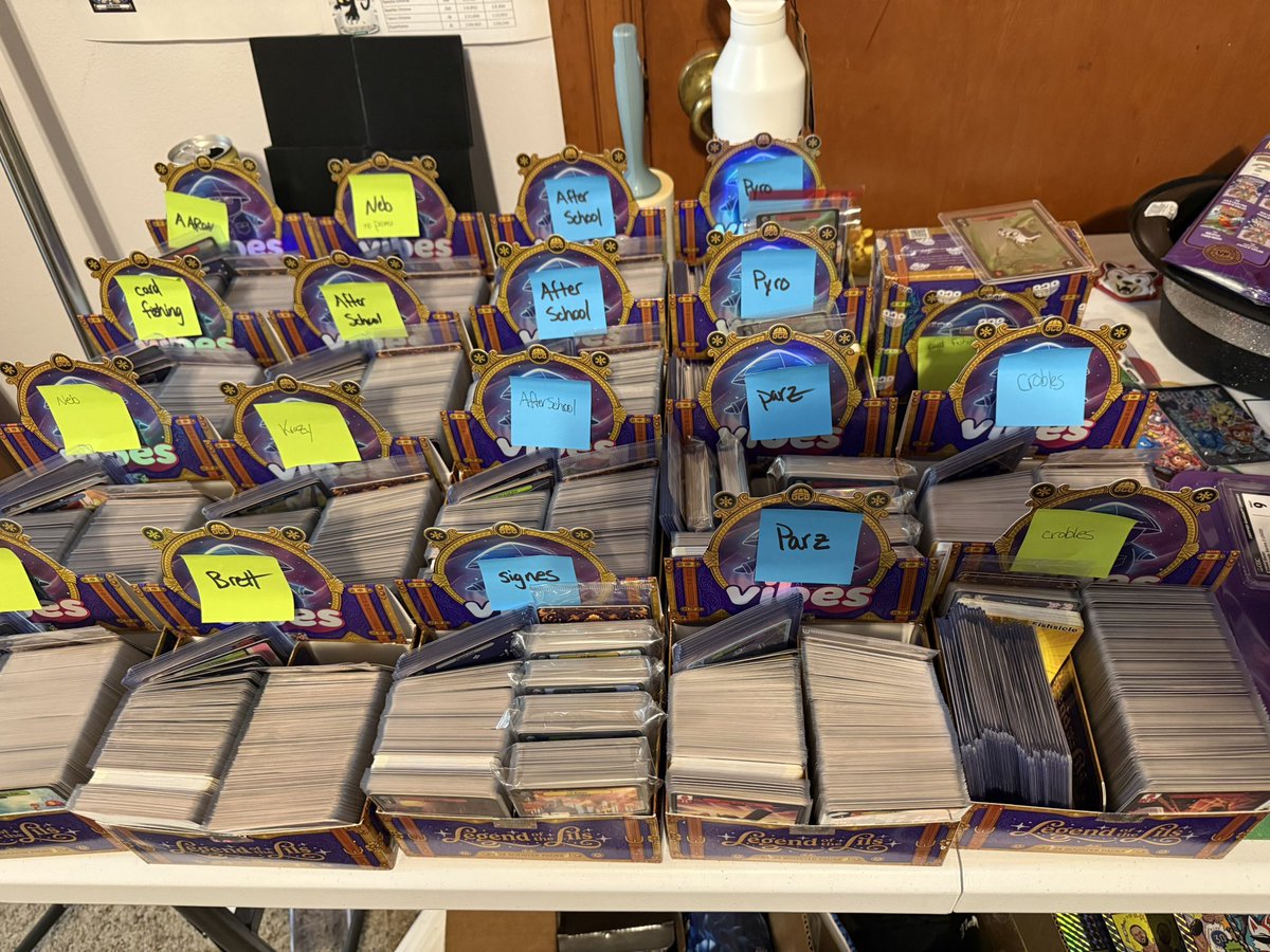 What does opening day of <a href="/Ocapgames/">Orange Cap Games</a> release or <a href="/vibes_tcg/">Vibes (Pudgy TCG)</a> Legend of the Lils look like? 

Every card penny sleeved 

Epics, foils, and artic foils top loaded

1/2 my orders shipped today

What did we learn? 
- Vibes is just heating up 
- Don’t sell 2 cases in 24 hours alone 😂