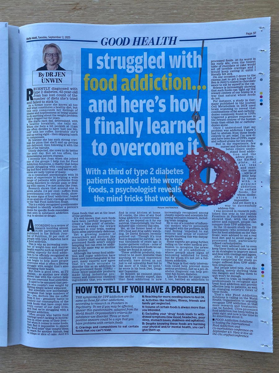 The fabulous <a href="/drjenunwin/">Dr Jen Unwin</a> in the paper today. Ultra Processed Food addiction is real.
