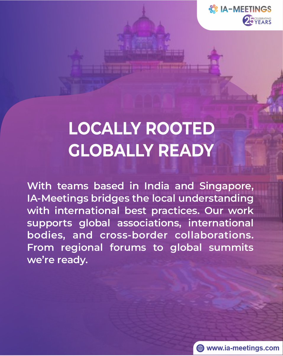 iameetings's tweet image. 🌏 Locally rooted, globally ready! With a strong base in India, IA-Meetings connects local expertise with world-class standards. From forums to global summits—we deliver. 💼✨
#IAMeetings #GlobalEvents #CorporateEvents #ConferenceOrganizers #MICE #EventManagement