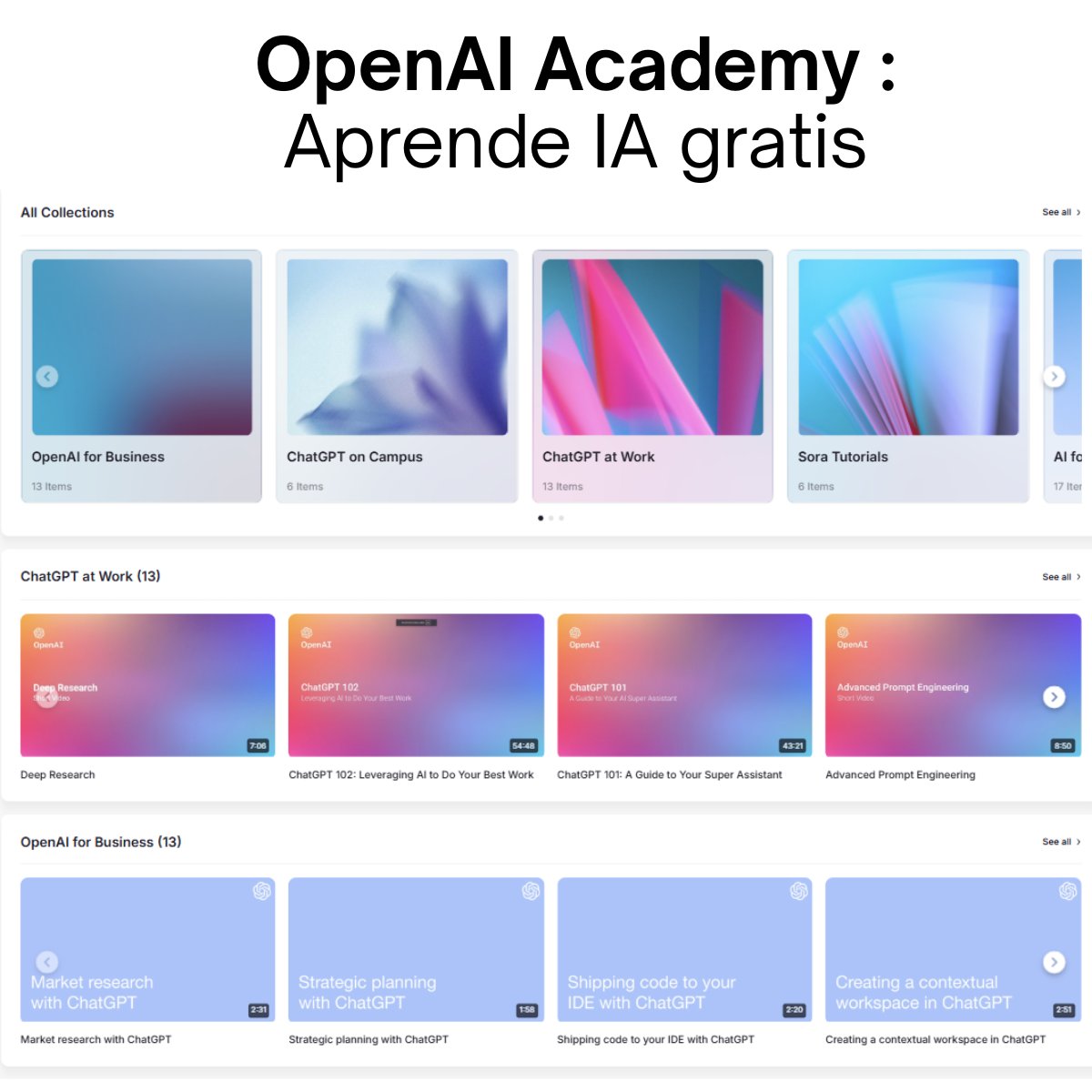 OpenAI acaba de lanzar cursos gratuitos sobre IA.

Cursos para principiantes e ingenieros.

Y son 100 % gratuitos.

Aquí tienes los 6 mejores cursos que no te puedes perder ↓