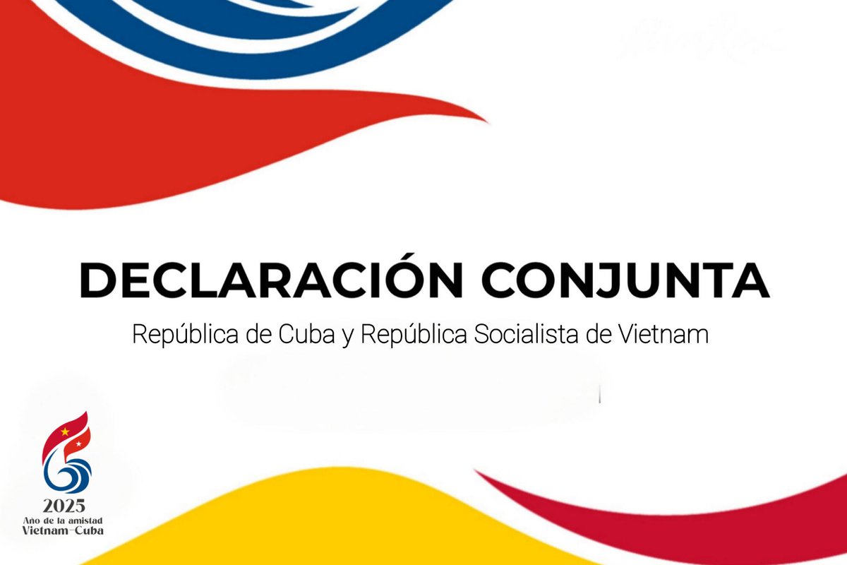 Declaración Conjunta entre la República de Cuba 🇨🇺y la República Socialista de Vietnam 🇻🇳 sobre el fortalecimiento de las históricas relaciones de hermandad y cooperación integral en el aniversario 65 de las relaciones bilaterales.

🔗cubaminrex.cu/es/declaracion…