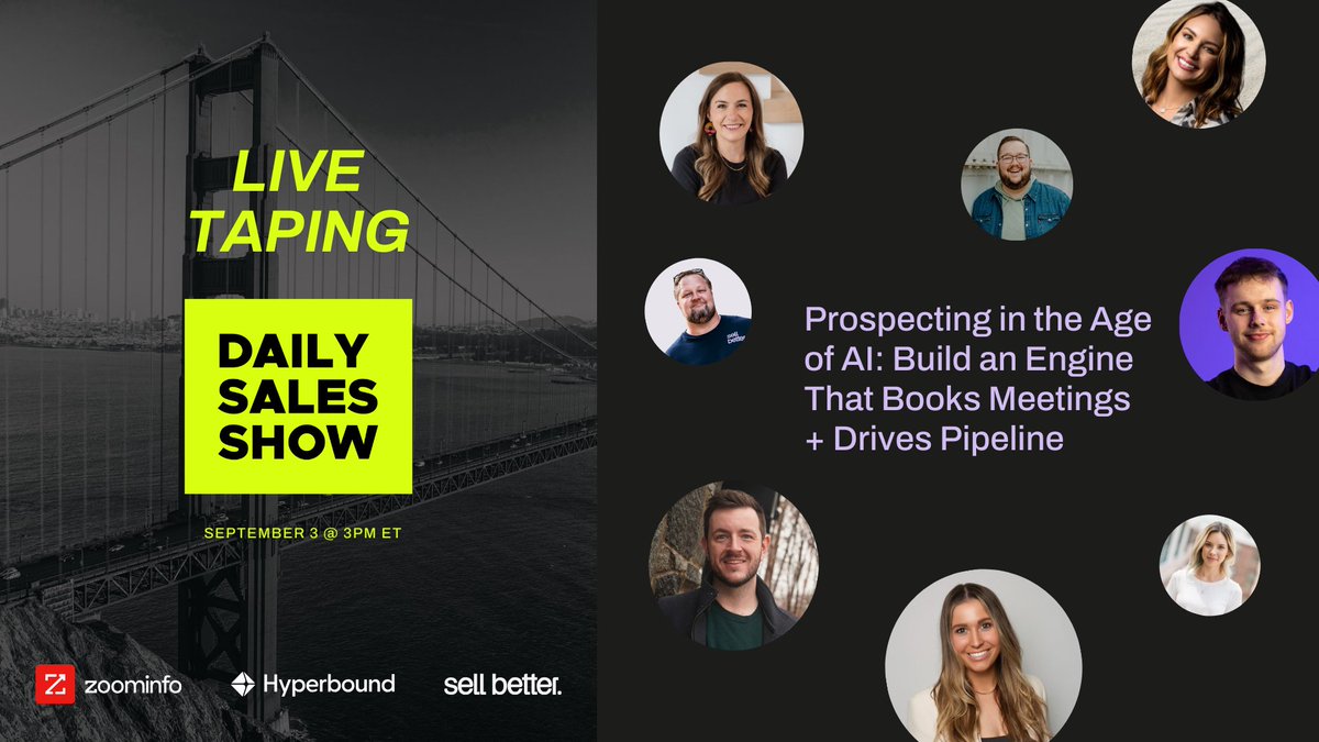 Want to know how to do successful prospecting in the world of #AI? Want proven workflows from #B2B GTM experts? Then sign up and watch the Sell Better show September 3rd at 12 pm PT / 3 pm ET. It's free and jam-packed with proven AI tactics. Grab your spot here: