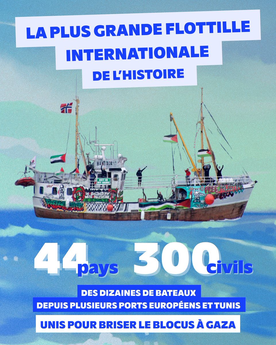 La plus grande flottille de l’Histoire s’apprête à prendre la mer pour briser le blocus illégal à Gaza ⛵️🇵🇸